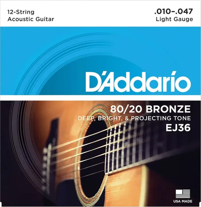 D‘Addario EJ36 12-String Bronze Acoustic Guitar Strings, Light, 10-47
