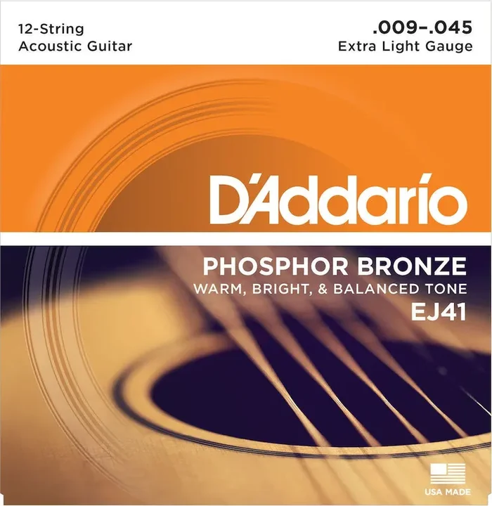 D‘Addario EJ41 12-String Phosphor Bronze Acoustic Guitar Strings, Extra Light, 9-45