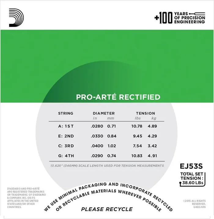 D‘Addario EJ53S Pro-Arté Rectified Ukulele Strings, Hawaiian-Concert
