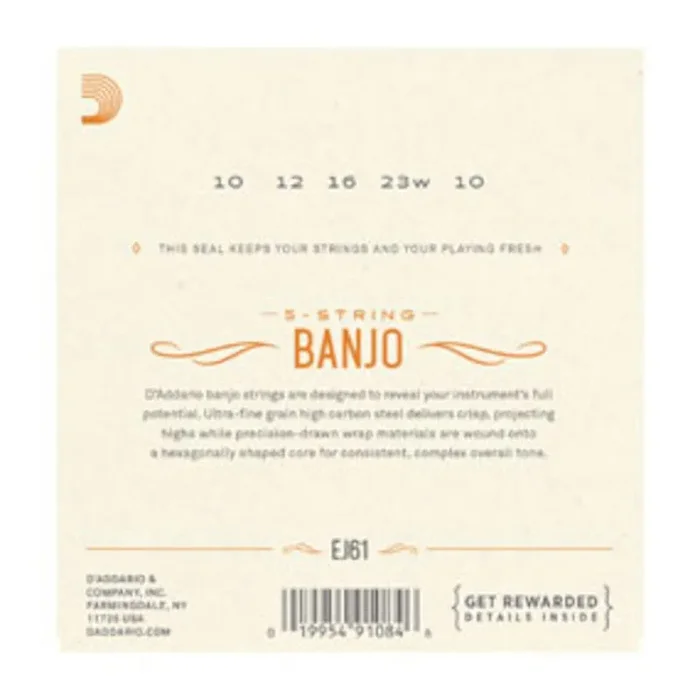 D‘Addario EJ61 5-String Banjo Strings, Nickel, Medium 10-23