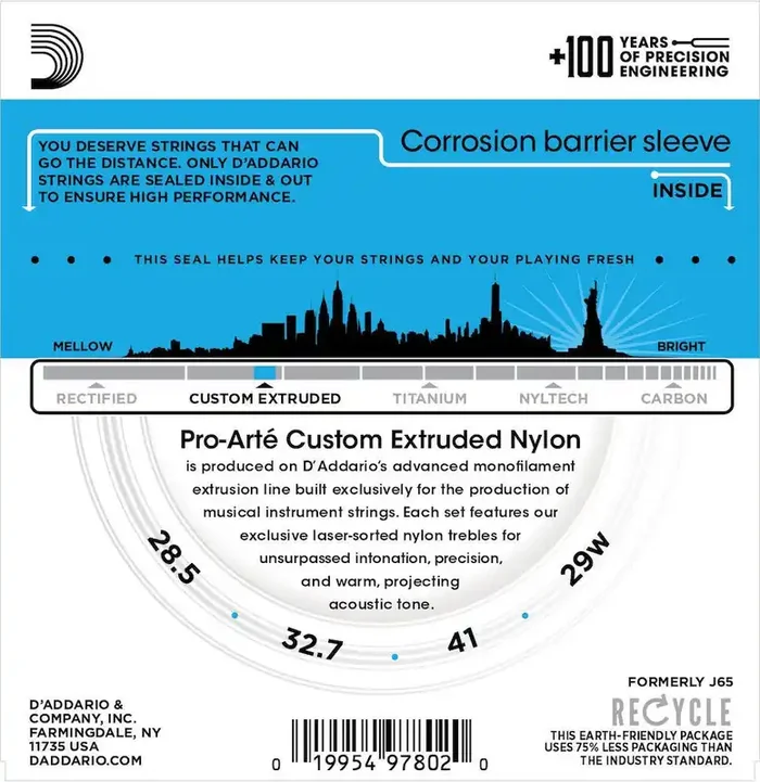 D‘Addario EJ65TLGPro-Arté Custom Extruded Nylon Ukulele Strings, Tenor Low-G