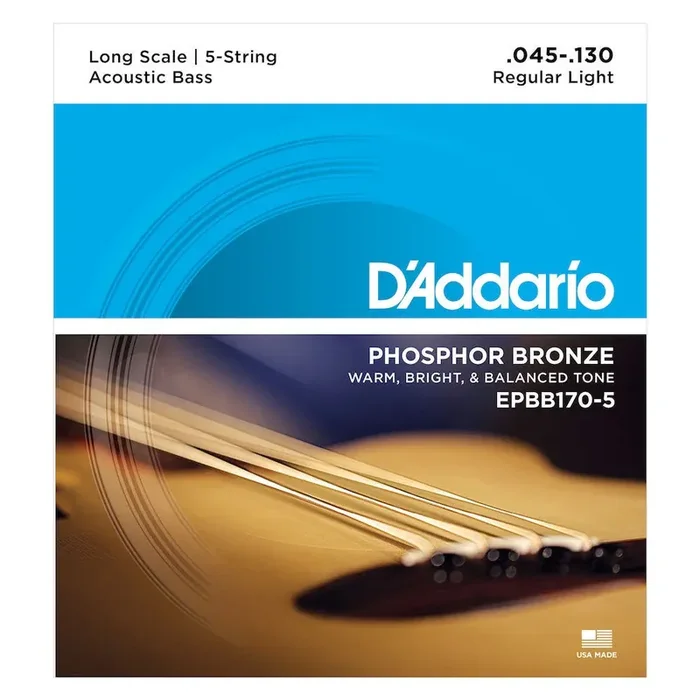 D‘Addario EPBB170-5 Phosphor Bronze 5-String Acoustic Bass Strings, Long Scale, 45-130