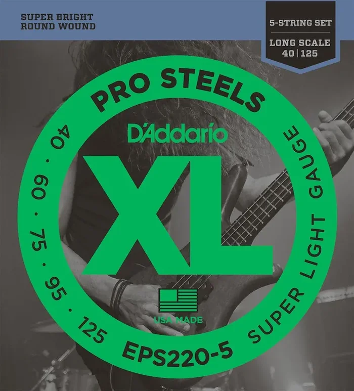 D‘Addario EPS220-5 5-String ProSteels Bass Guitar Strings, Super Light, 40-125, Long Scale