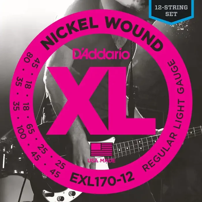 D‘Addario EXL170-12 Nickel Wound Bass Guitar Strings, Light, 18-45