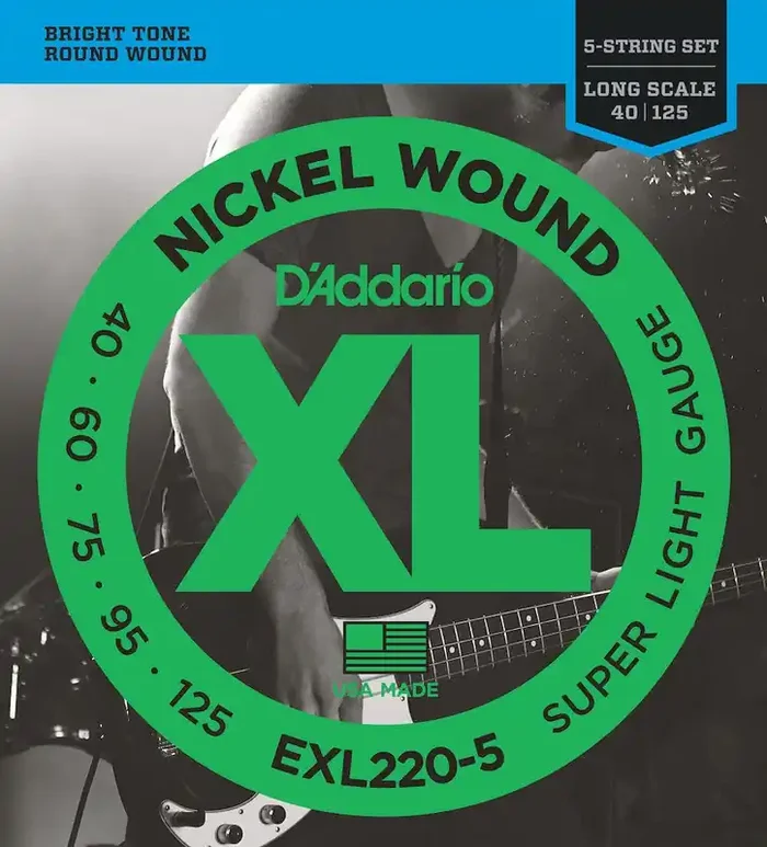 D‘Addario EXL220-5 5-String Nickel Wound Bass Guitar Strings, Super Light, 40-125, Long Scale