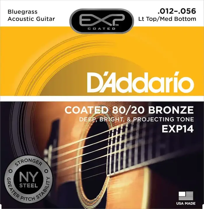 D‘Addario EXP14 Coated 80/20 Bronze Acoustic Guitar Strings, Light Top/Medium Bottom/Bluegrass, 12-56
