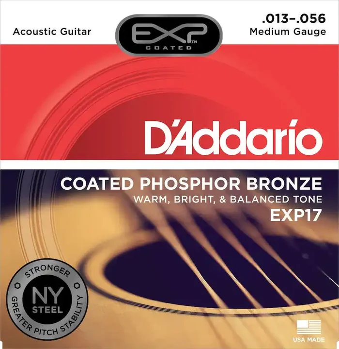 D‘Addario EXP17 Coated Phosphor Acoustic Guitar Strings, Medium, 13-56