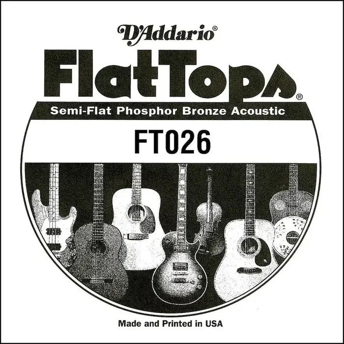 D‘Addario FT026 Semi-Flat Phosphor Bronze Acoustic Guitar Single String, .026