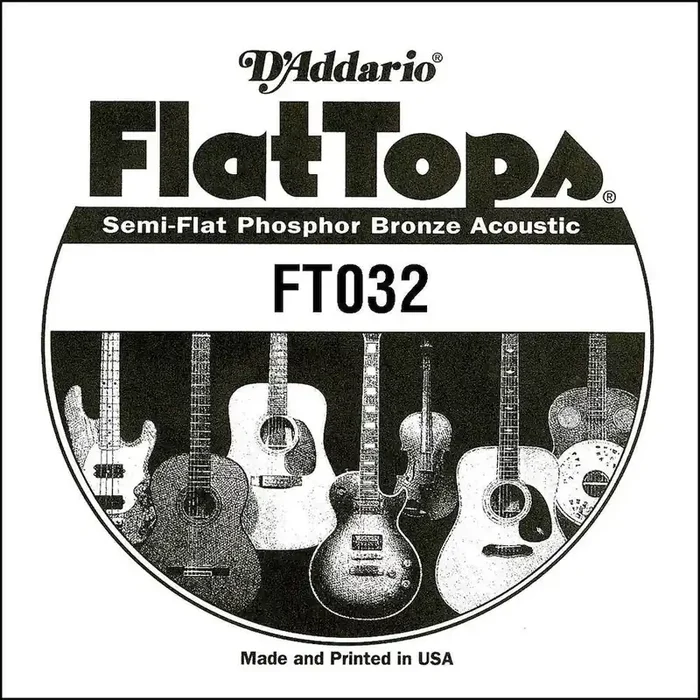 D‘Addario FT032 Semi-Flat Phosphor Bronze Acoustic Guitar Single String, .032