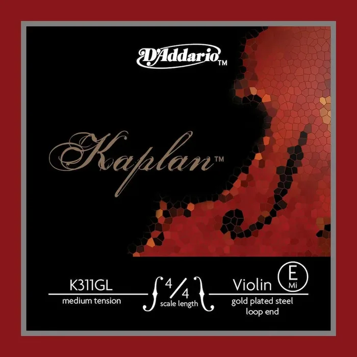 D‘Addario Kaplan Gold-Plated Loop End Violin Single E String, 4/4 Scale, Medium Tension