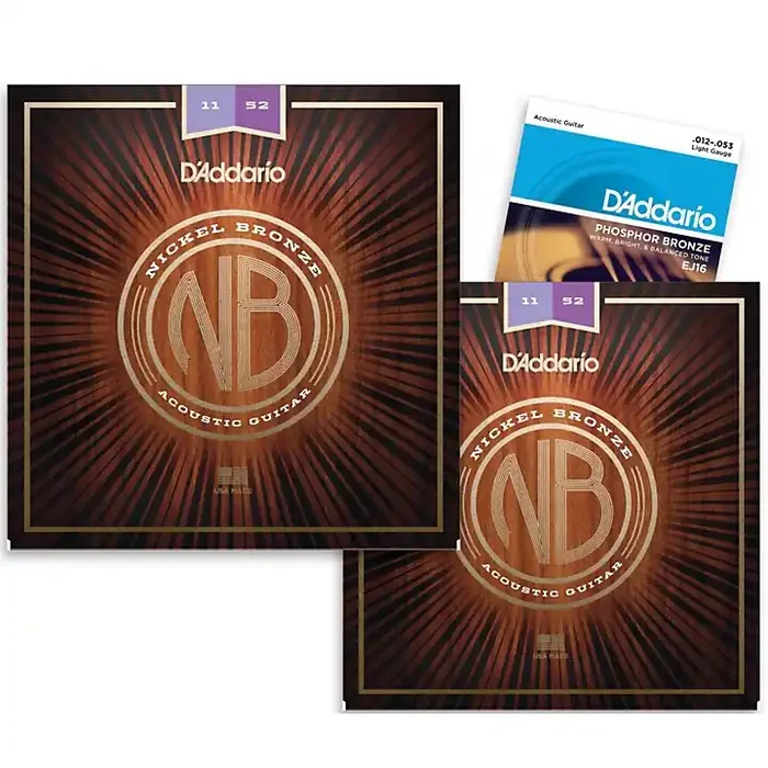 D‘Addario NB1152 Nickel Bronze Custom Light Acoustic Strings 2-Pack with EJ16 Phosphor Bronze Light Single-Pack Guitar Center