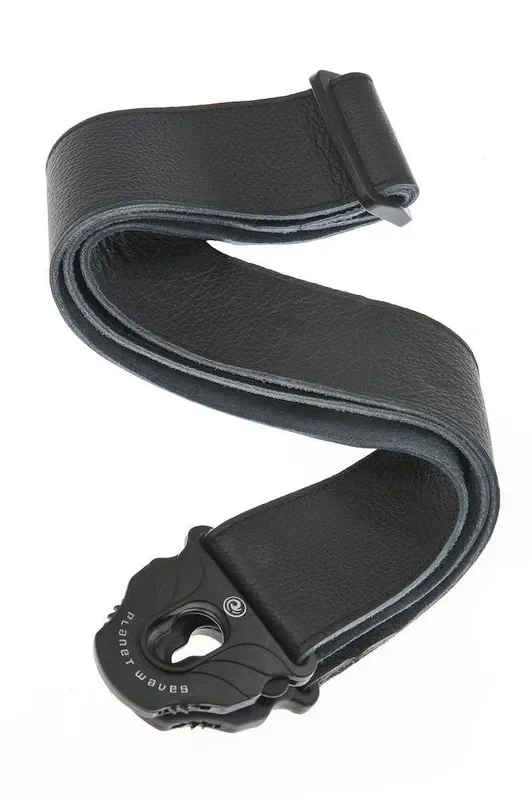 D‘Addario Planet Lock Leather Guitar Strap, Black