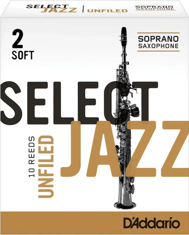 D‘Addario Select Jazz Unfiled Soprano Saxophone Reeds, Strength 2 Soft, 10-pack