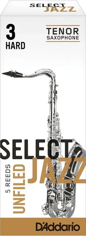 D‘Addario Select Jazz Unfiled Tenor Saxophone Reeds, Strength 3 Hard, 5-pack