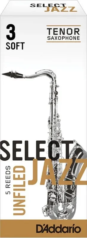 D‘Addario Select Jazz Unfiled Tenor Saxophone Reeds, Strength 3 Soft, 5-pack
