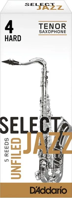 D‘Addario Select Jazz Unfiled Tenor Saxophone Reeds, Strength 4 Hard, 5-pack