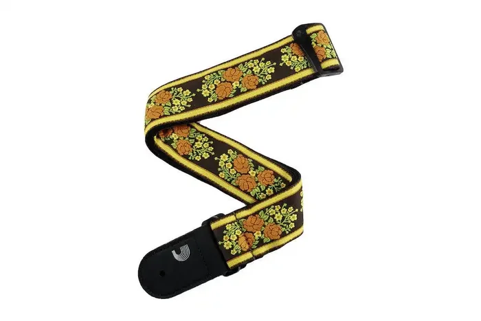 D‘Addario Woven Guitar Strap, Peace Love, Brown and Yellow