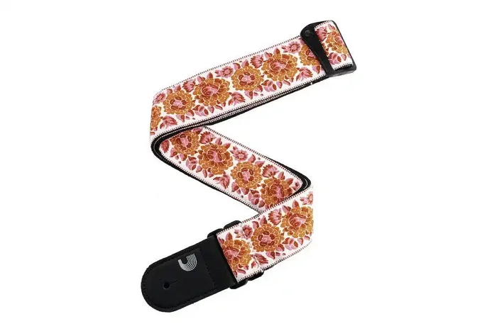 D‘Addario Woven Guitar Strap, Peace Love, Pink and White