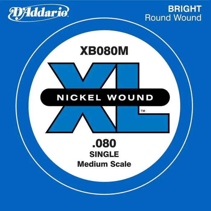 D‘Addario XB080M Nickel Wound Bass Guitar Single String, Medium Scale, .080