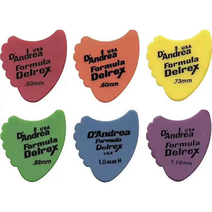 D‘Andrea 390 Sharkfin Delrex Delrin Guitar Picks – One Dozen Orange .60 mm Guitar Center