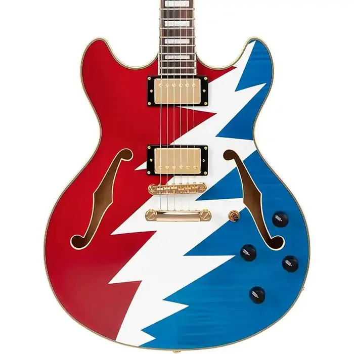 D‘Angelico Premier Grateful Dead DC Semi-Hollow Electric Guitar Red, White, and Blue Lightning Bolt