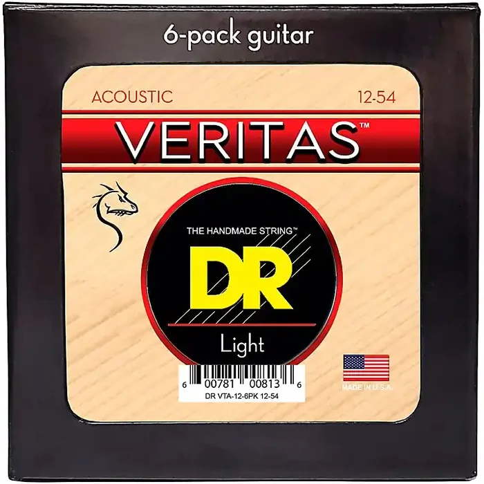 DR Strings VERITAS Uncoated Accurate Core Technology Acoustic Guitar Strings 6-Pack Light (12-54) Guitar Center