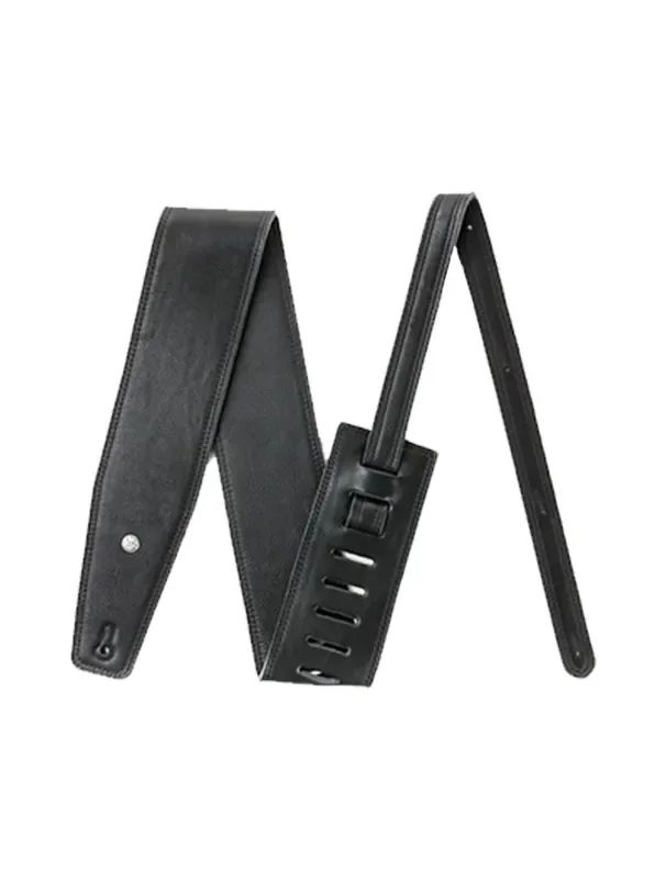Dunlop BMF16BK Deluxe Strap in Black Leather Brass