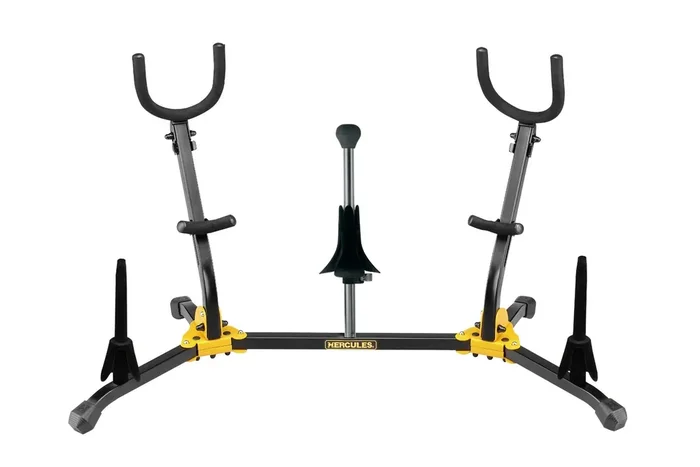Duo Alto/Tenor Saxophone Stand with 2 Clarinet/Flute Pegs and 1 Soprano Saxophone Peg