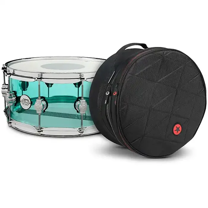 DW Design Series Sea Glass Acrylic Snare Drum, Chrome Hardware With Road Runner Bag Guitar Center