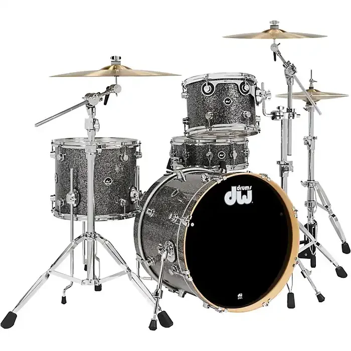 DW DWe Wireless Acoustic-Electronic Convertible 4-Piece Drum Set Bundle With 20″ Bass Drum, Cymbals and Hardware Finish Ply Black Galaxy Guitar Center
