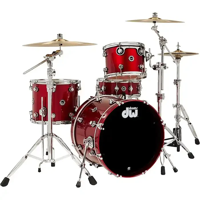 DW DWe Wireless Acoustic-Electronic Convertible 4-Piece Drum Set Bundle With 20″ Bass Drum, Cymbals and Hardware Lacquer Custom Specialty Black Cherry Metallic Guitar Center