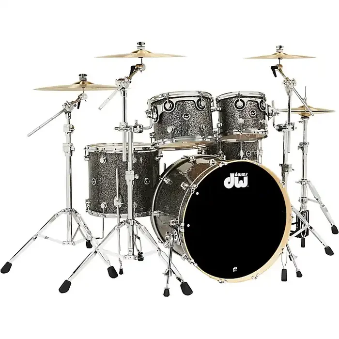 DW DWe Wireless Acoustic-Electronic Convertible 5-Piece Drum Set Bundle With 22″ Bass Drum, Cymbals and Hardware Finish Ply Black Galaxy Guitar Center