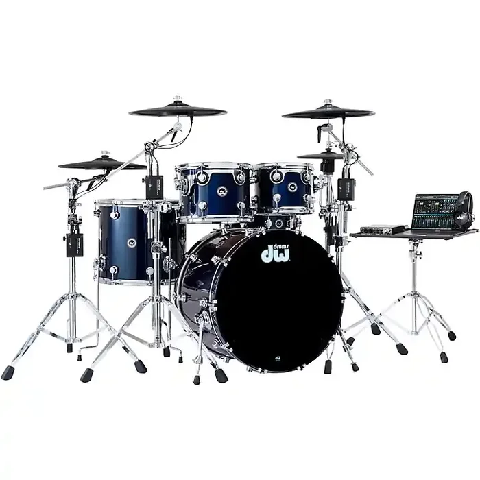 DWe 5-Piece Complete Kit Bundle with Roland Cymbals and DW Hardware Midnight Blue Metallic Lacquer Guitar Center