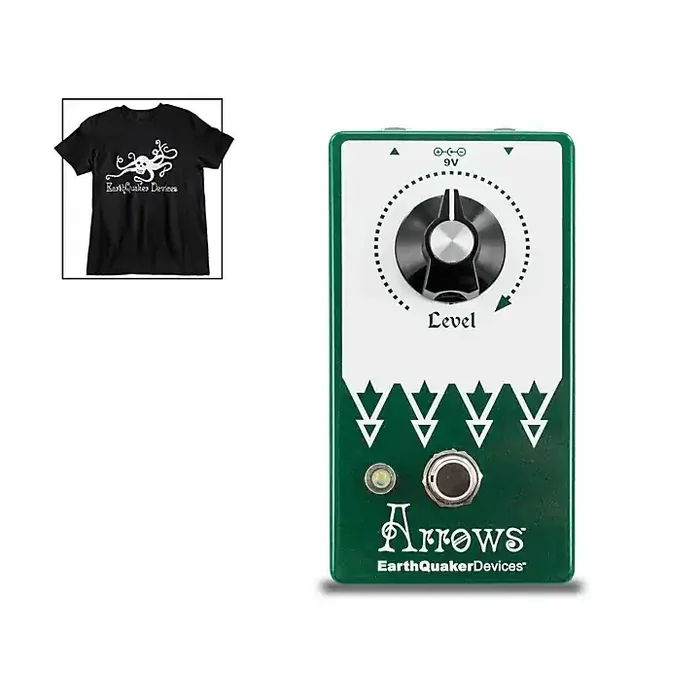 EarthQuaker Devices Arrows V2 Preamp Booster Effects Pedal and Octoskull T-Shirt Large Black Guitar Center