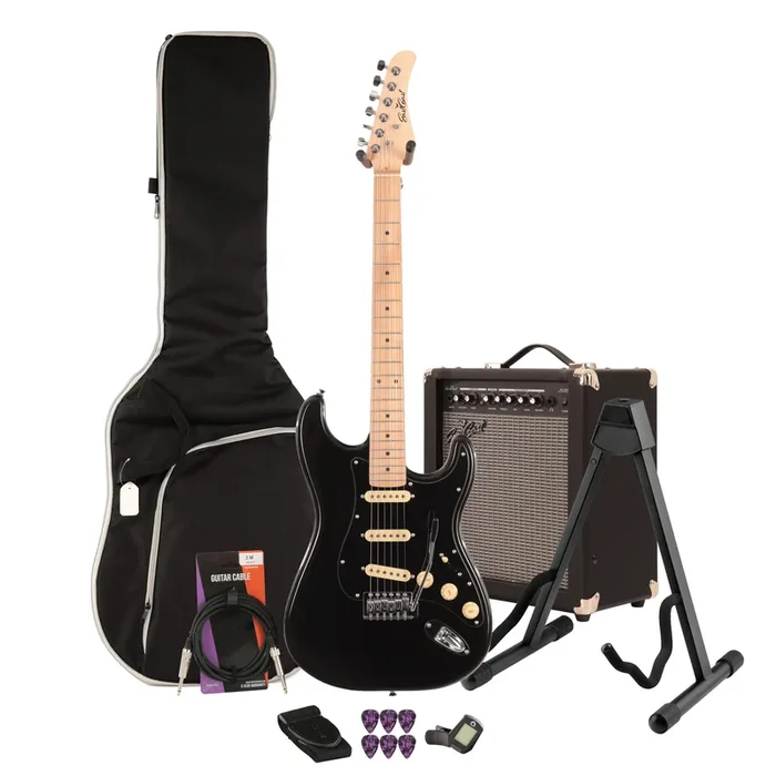 EastCoast ST1 Electric Guitar Starter Pack in Dark Side Black with 35w Amp & Accessories