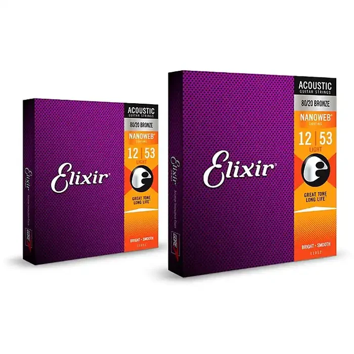 Elixir 80/20 Bronze Acoustic Guitar Strings with NANOWEB Coating, Light (.012-.053) 2-Pack Guitar Center