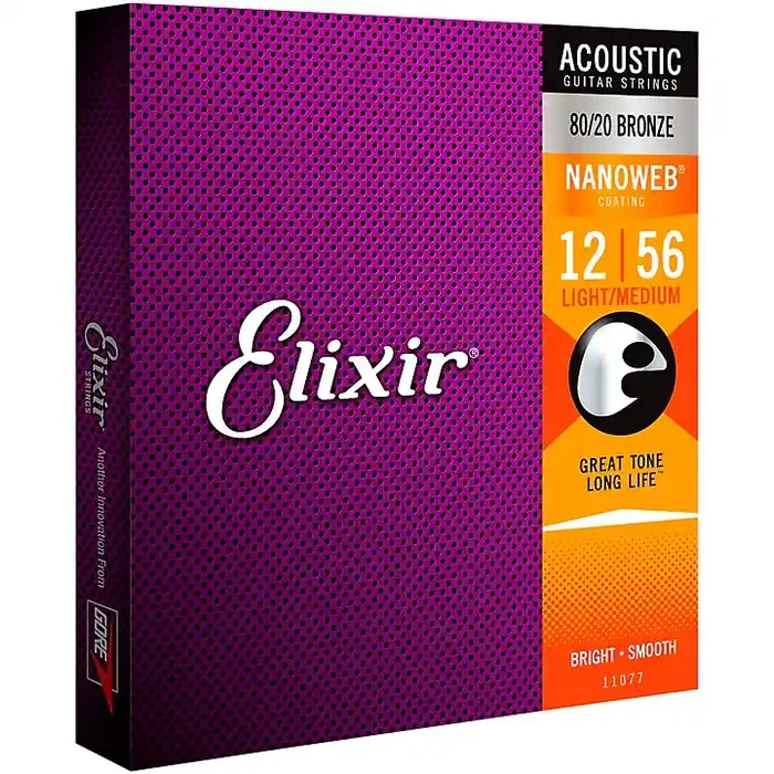 Elixir 80/20 Bronze Acoustic Guitar Strings with NANOWEB Coating, Light/Medium (.012-.056) Guitar Center