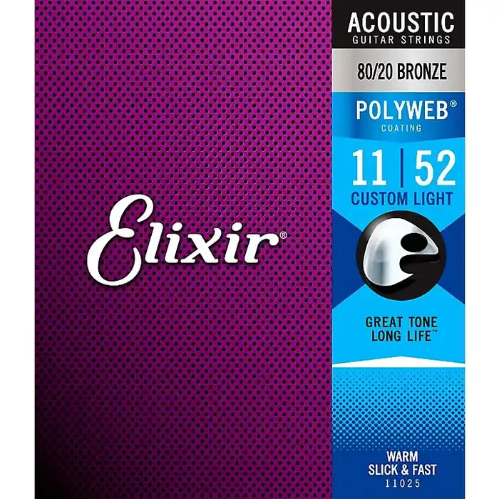 Elixir 80/20 Bronze Acoustic Guitar Strings with POLYWEB Coating, Custom Light (.011-.052) Guitar Center