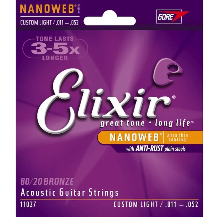Elixir Acoustic 80/20 Bronze with Nanoweb Coating Custom Light 11-52 Strings