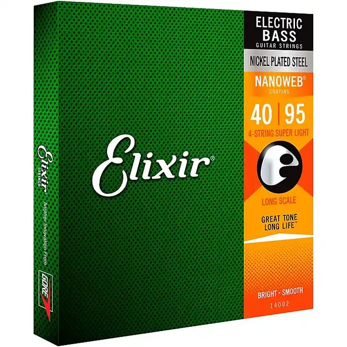 Elixir Nickel-Plated Steel 4-String Bass Strings with NANOWEB Coating, Long Scale, Super Light (.040-.095) Guitar Center