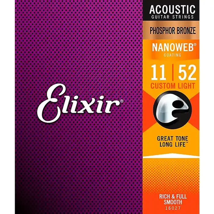 Elixir Phosphor Bronze Acoustic Guitar Strings With NANOWEB Coating, Custom Light (.011-.052) Guitar Center
