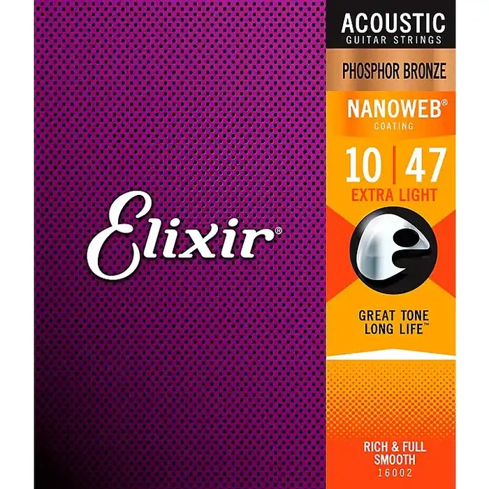 Elixir Phosphor Bronze Acoustic Guitar Strings With NANOWEB Coating, Extra Light (.010-.047) Guitar Center
