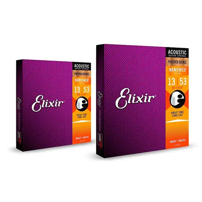 Elixir Phosphor Bronze Acoustic Guitar Strings with NANOWEB Coating, HD Light (.013-.053) 2-Pack Guitar Center