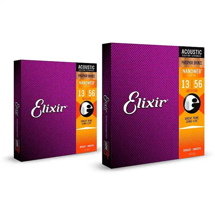 Elixir Phosphor Bronze Acoustic Guitar Strings with NANOWEB Coating, Medium (.013-.056) 2-Pack Guitar Center