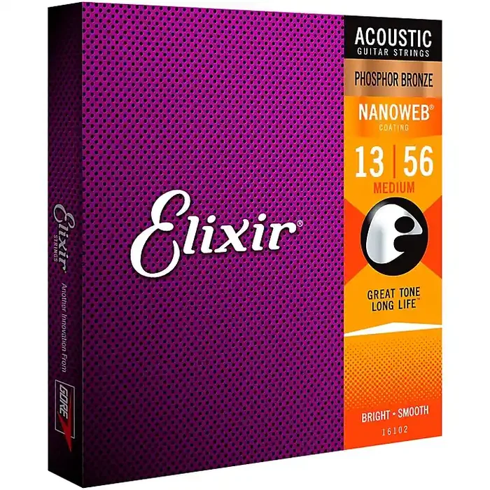 Elixir Phosphor Bronze Acoustic Guitar Strings With NANOWEB Coating, Medium (.013-.056) Guitar Center