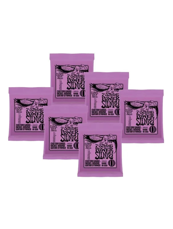 Ernie Ball 2620 7-string Power Slinky Nickel Wound Electric Guitar Strings 6-Pack