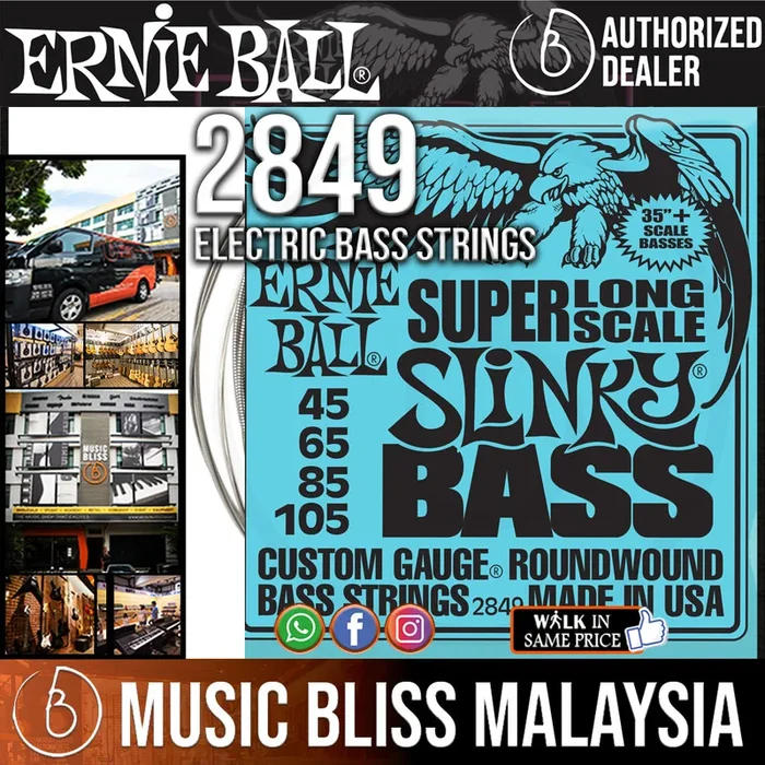 Ernie Ball 2849 Super Long Scale Slinky Nickel Wound Electric Bass Strings (45-105)