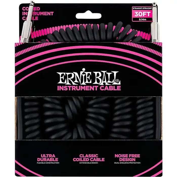Ernie Ball Coiled Straight-Straight Instrument Cable – Black 30 ft. Guitar Center