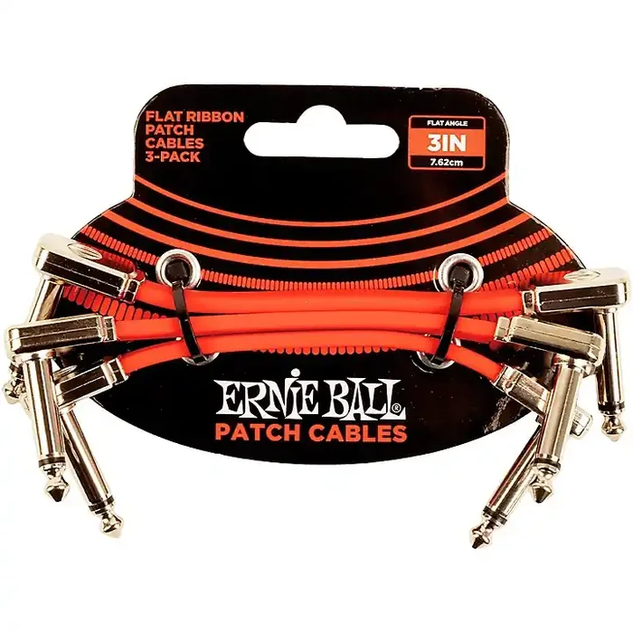 Ernie Ball Flat Ribbon 3-Pack Patch Cables 3 in. Red Guitar Center