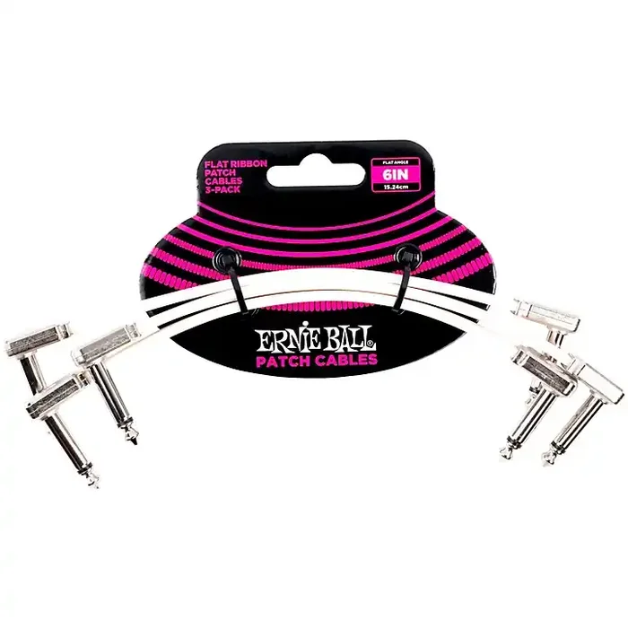 Ernie Ball Flat Ribbon 3-Pack Patch Cables 6 in. White Guitar Center